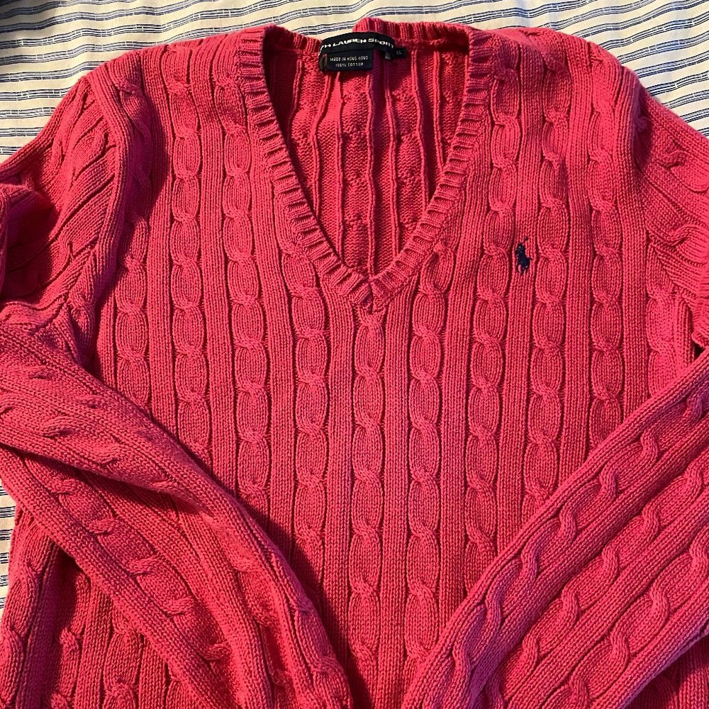 Womens' Ralph Lauren Sport Cable V-neck Cable Sweater
